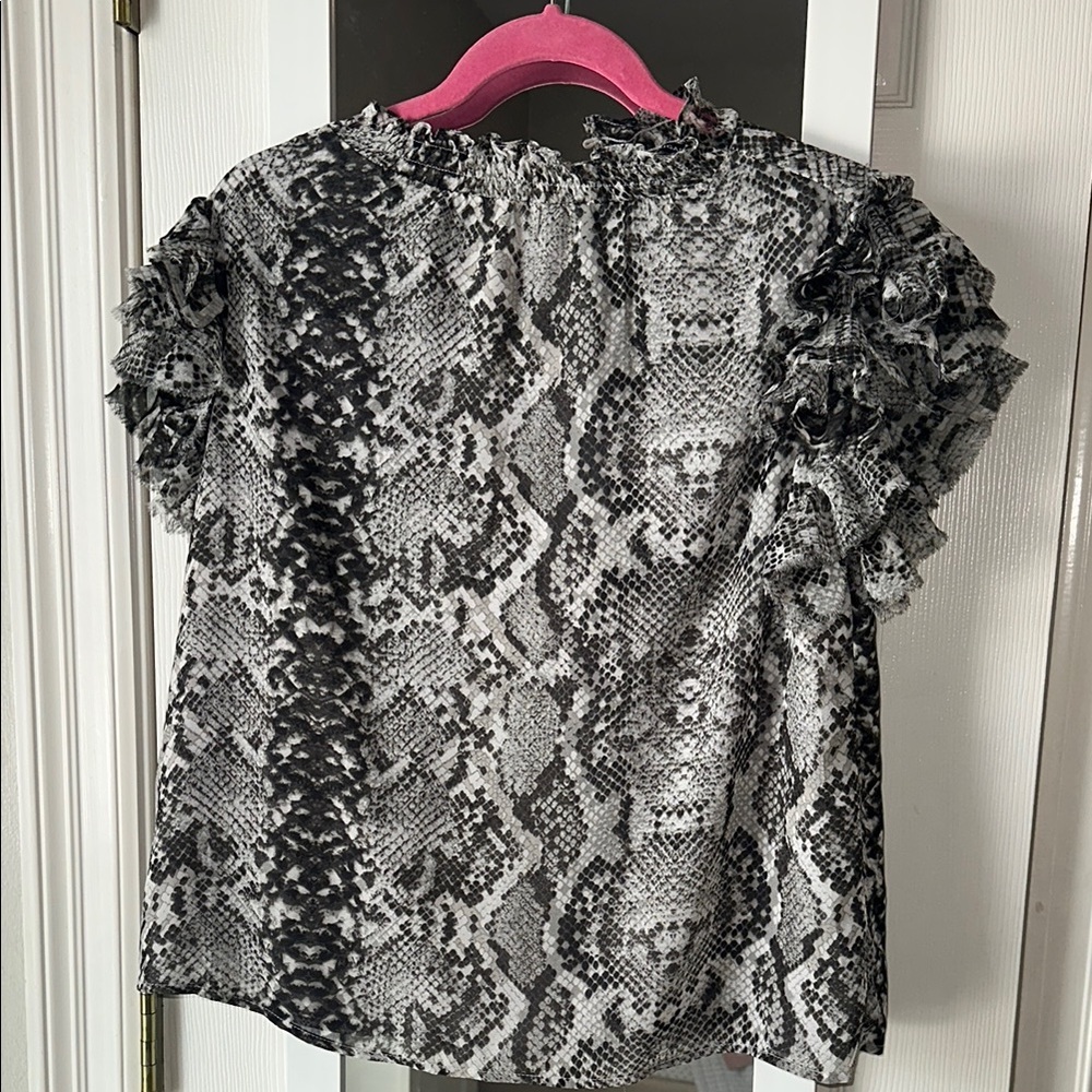 Silky Snakeskin Print Ruffle Sleeve Top